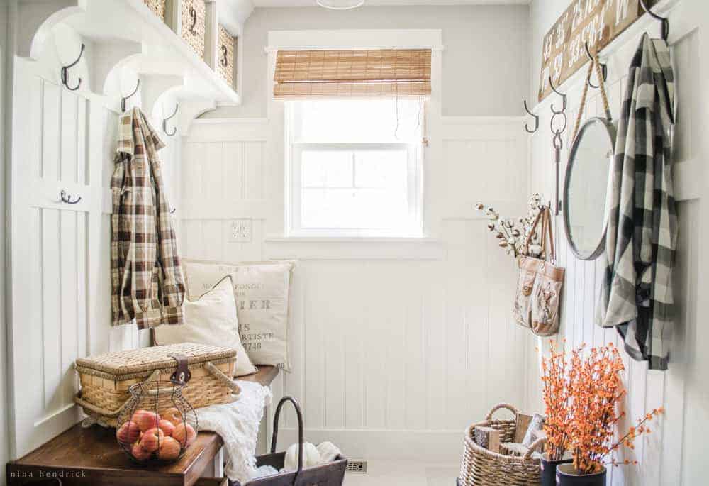 Farmhouse Mudroom- Modern Farmhouse Home Tour | Nina Hendrick Design Co. | Follow along as a 1980s colonial fixer upper gets a complete DIY makeover and is renovated to reflect modern farmhouse charm.