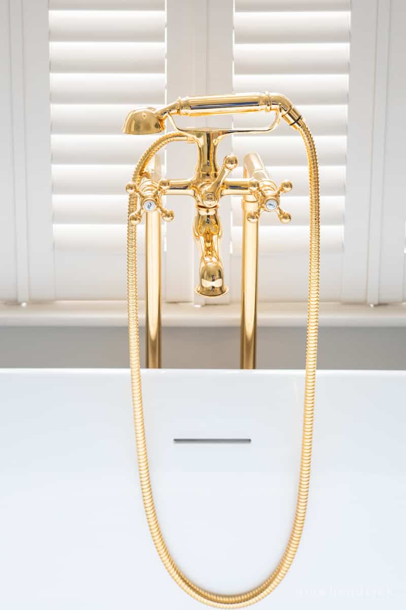 Brass tub filler in a bathroom makeover