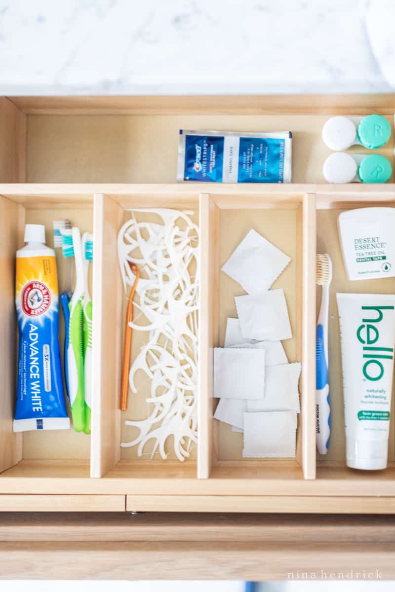 Expandable drawer divider bathroom storage for toothpaste and toothbrush