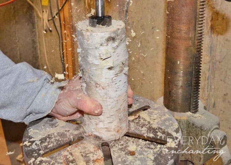 How to Drill Holes for the Tealight Candles in DIY Birch Candle Holders 