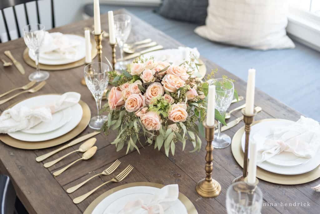 Romantic Gold & Blush Valentine's Day Tablescape