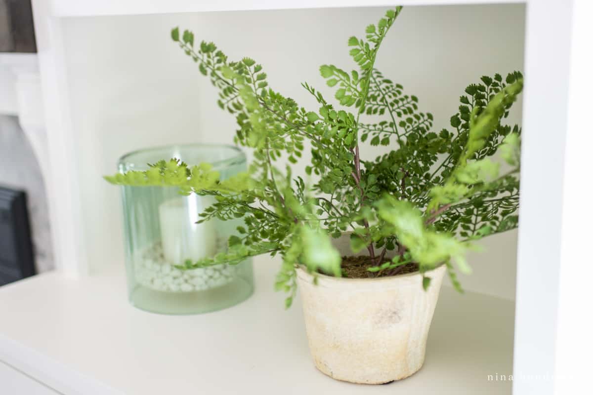 Faux fern shelf decor