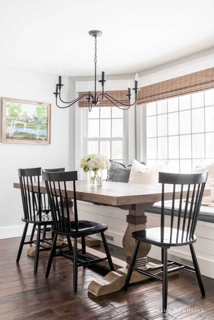 This breakfast nook refresh features updates to add family-friendly practicality.