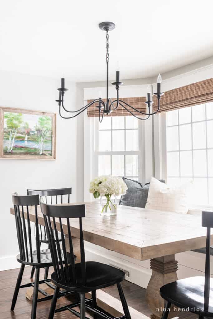 Breakfast nook refresh with upholstered bay window bench