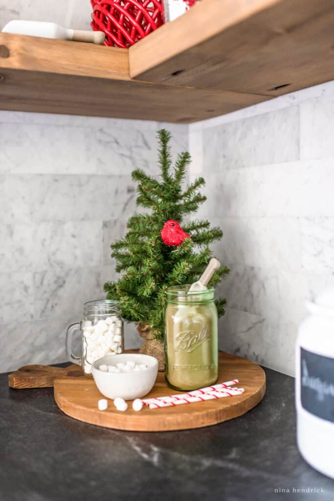 Christmas brunch idea: hot chocolate station with marshmallows and straws