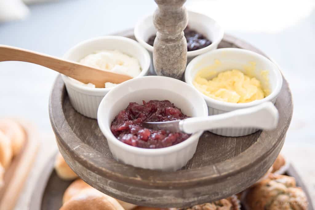 Bagel toppings like butter, jam, and cream cheese