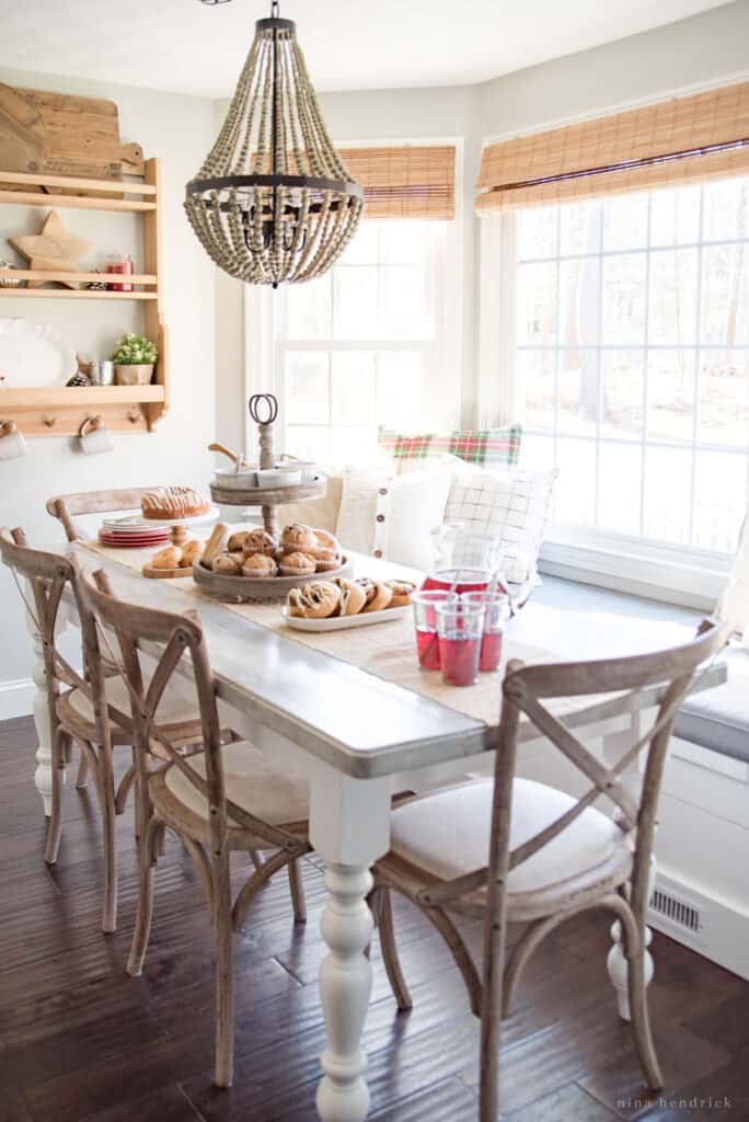 Holiday brunch ideas in the Breakfast Nook with a small spread of pastries and drinks. 