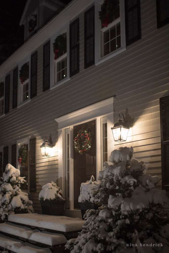 Front steps with Christmas decor