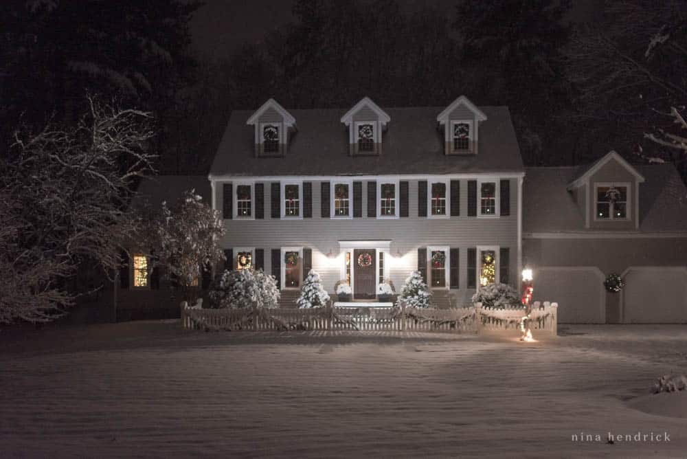 New England Colonial decorated for Christmas