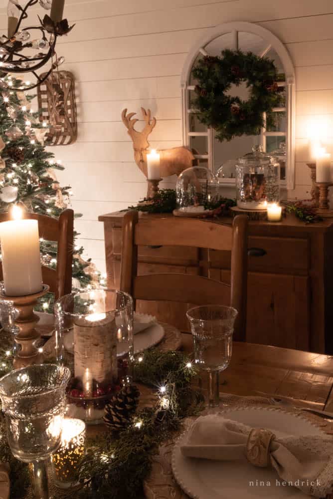 Christmas-Nights-3 Vignette with rustic deer and mirror with wreath
