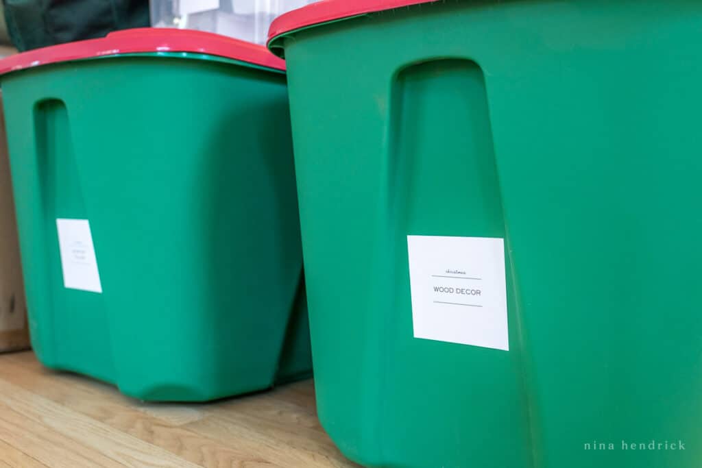green storage bins with printable labels