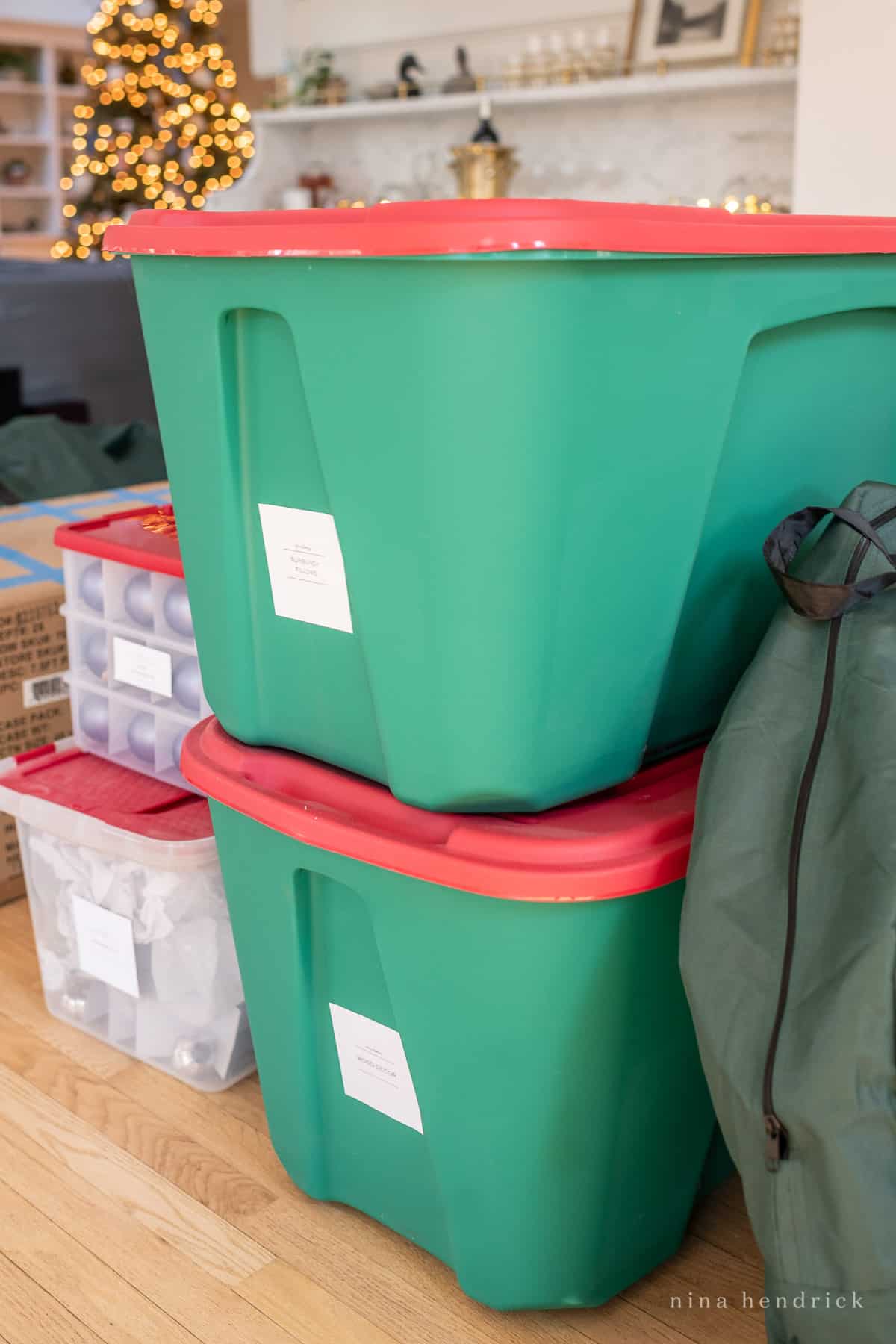 Holiday Storage totes in red and green