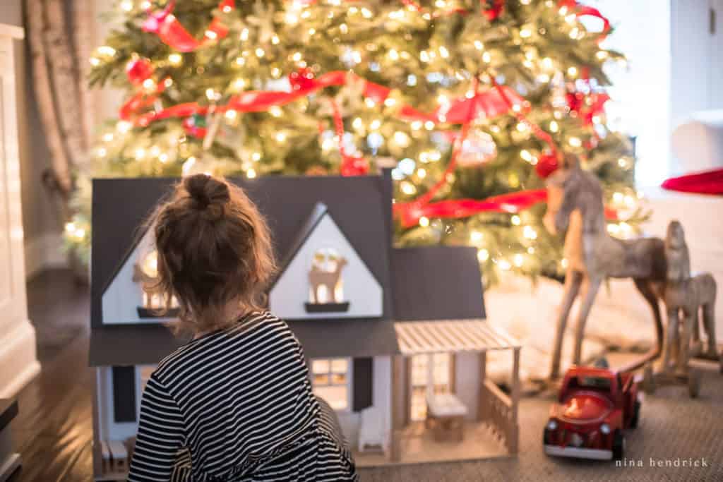 Traditional Christmas Family Room Little Girl Playing