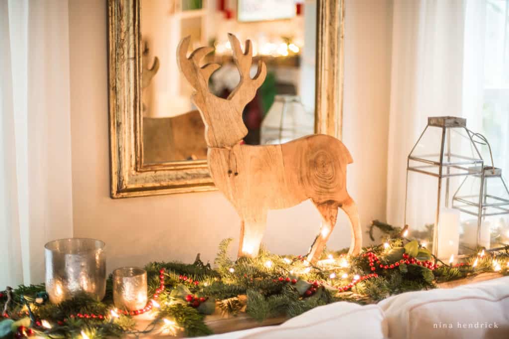 Wooden deer holiday vignette 