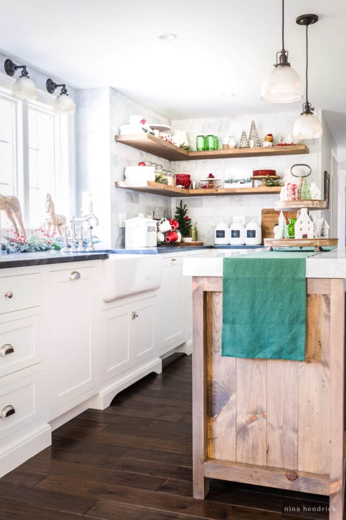 Classic Christmas Kitchen with bright red and green decorations
