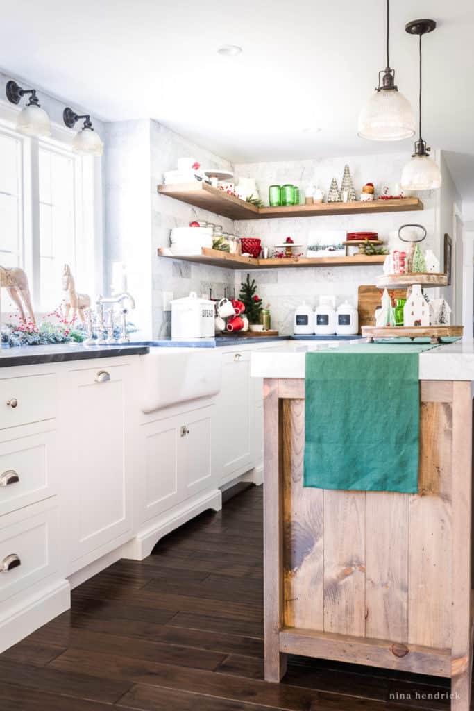 Classic Christmas Kitchen with bright red and green decorations