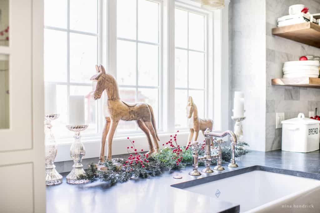 Classic Christmas Kitchen Decor with Wooden Toy Horses