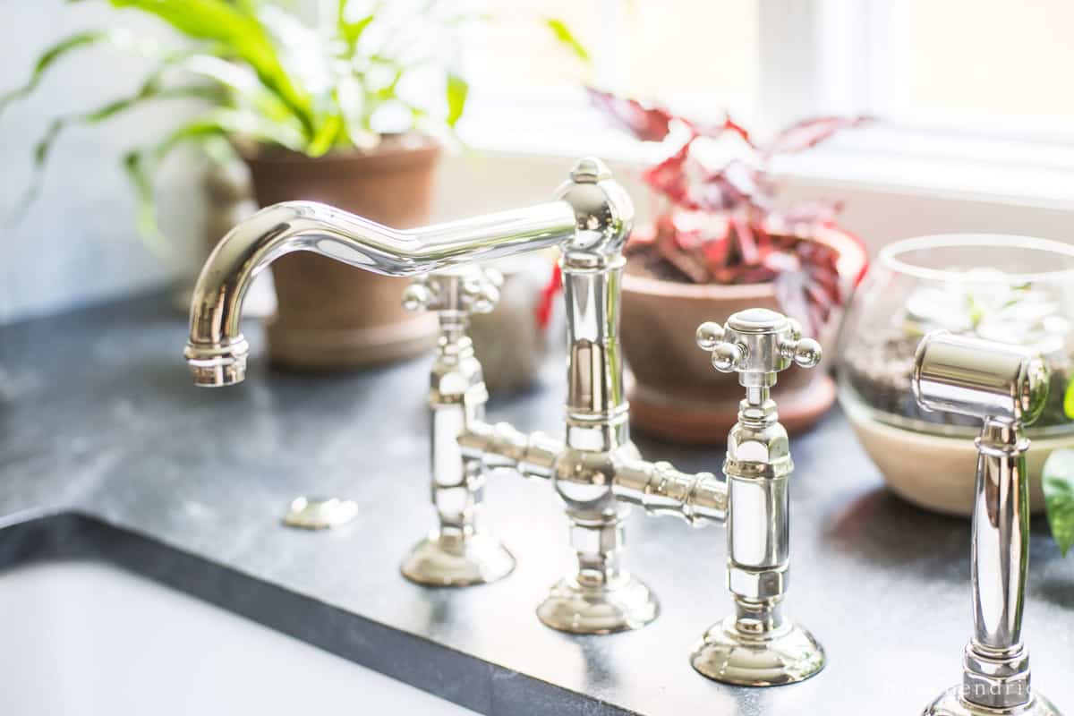 Rohl bridge faucet with a polished nickel finish