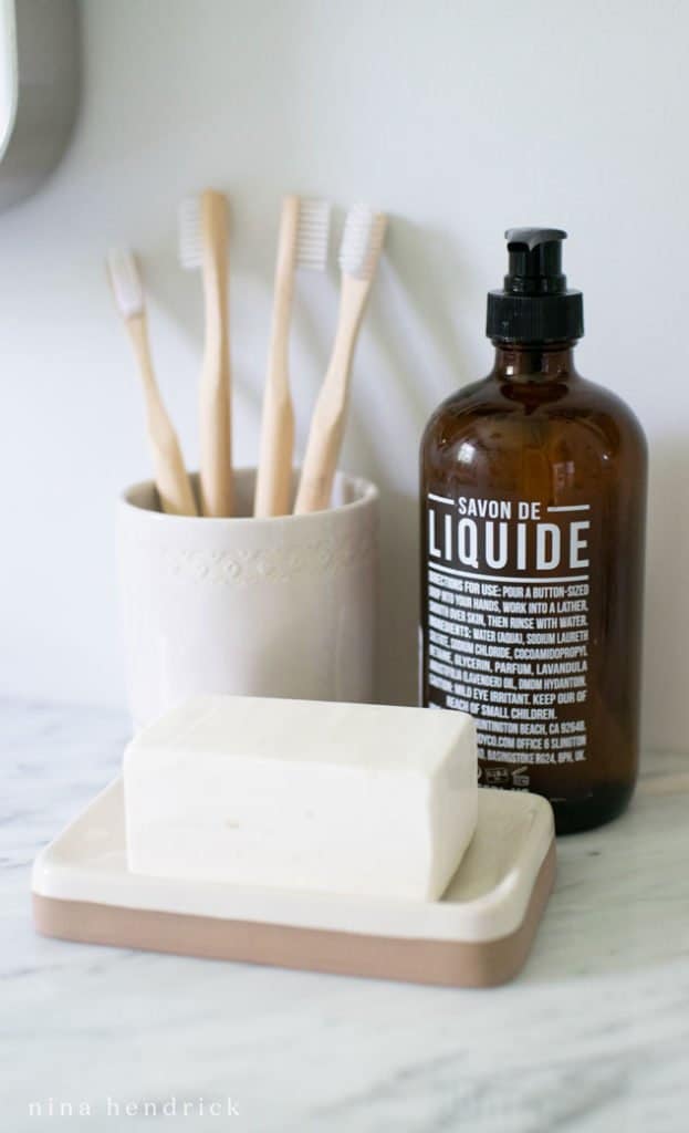 Soap and other accessories for a small bathroom makeover