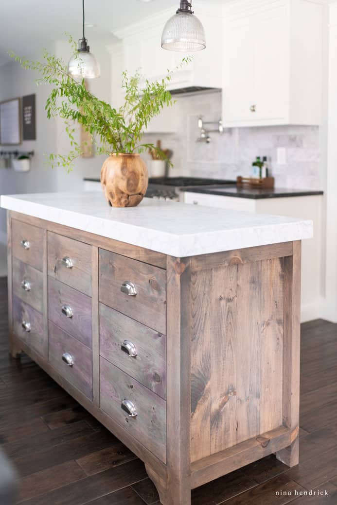 Custom kitchen island with a warm wood stain