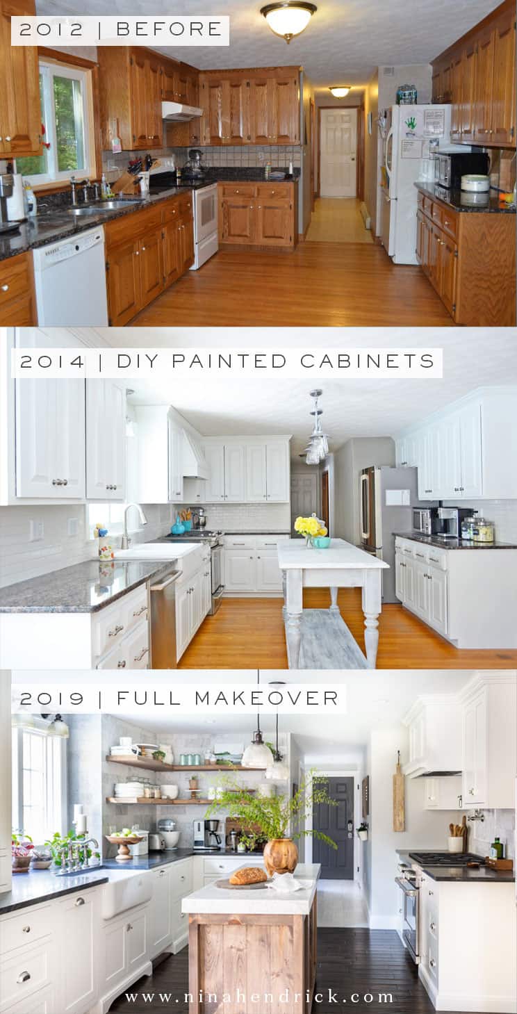 Before and after of a white kitchen makeover