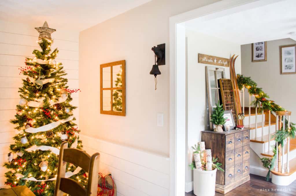 Thousands of Christmas ornaments adorn bar