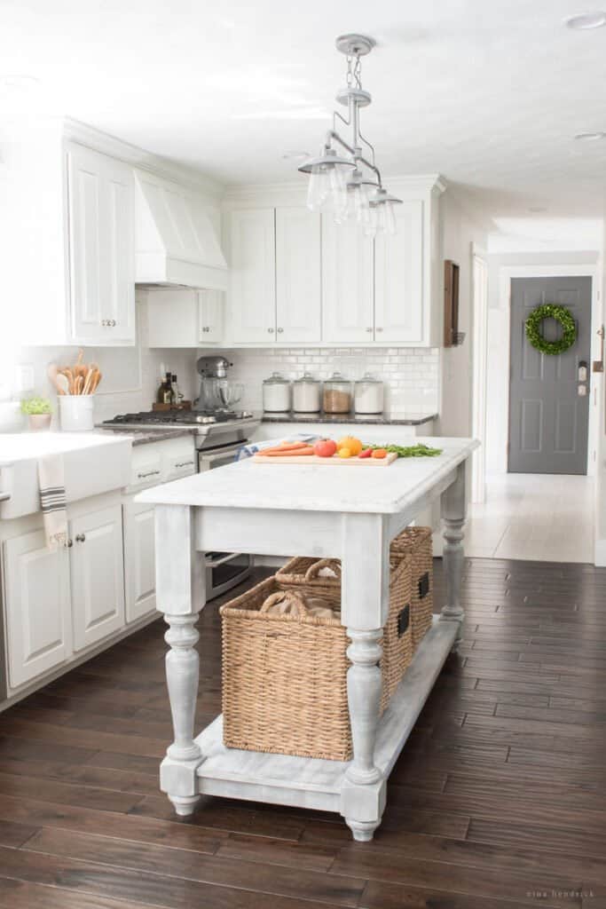 furniture-style DIY kitchen island in white kitchen