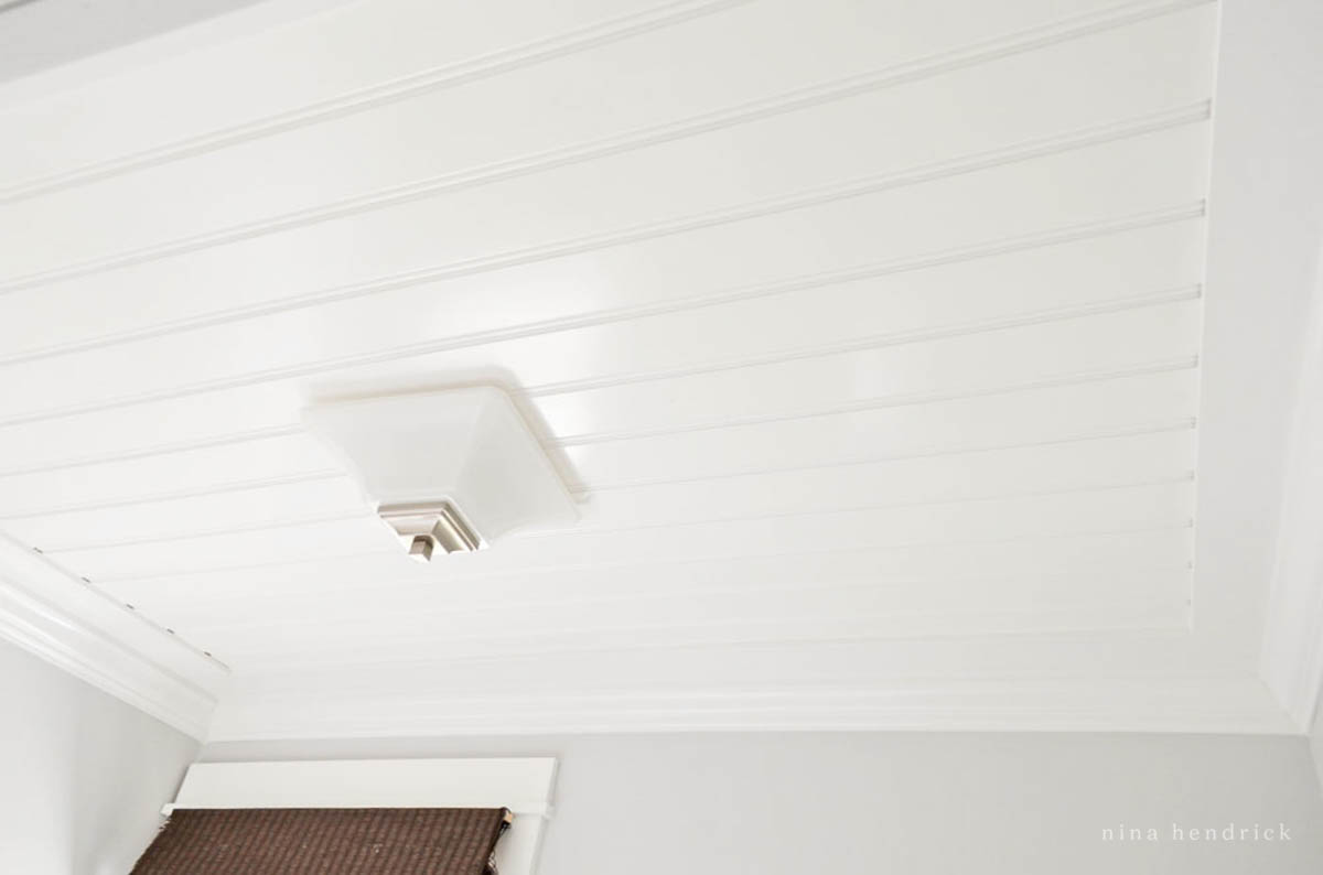 DIY Beadboard Ceiling in the powder room