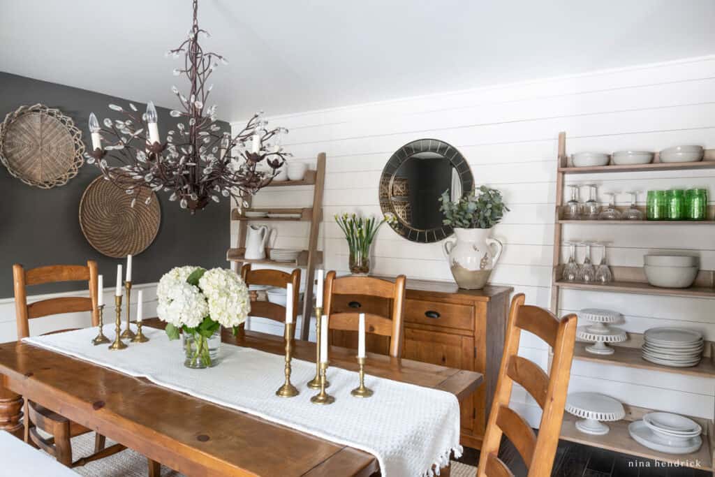 Dining room with shiplap walls