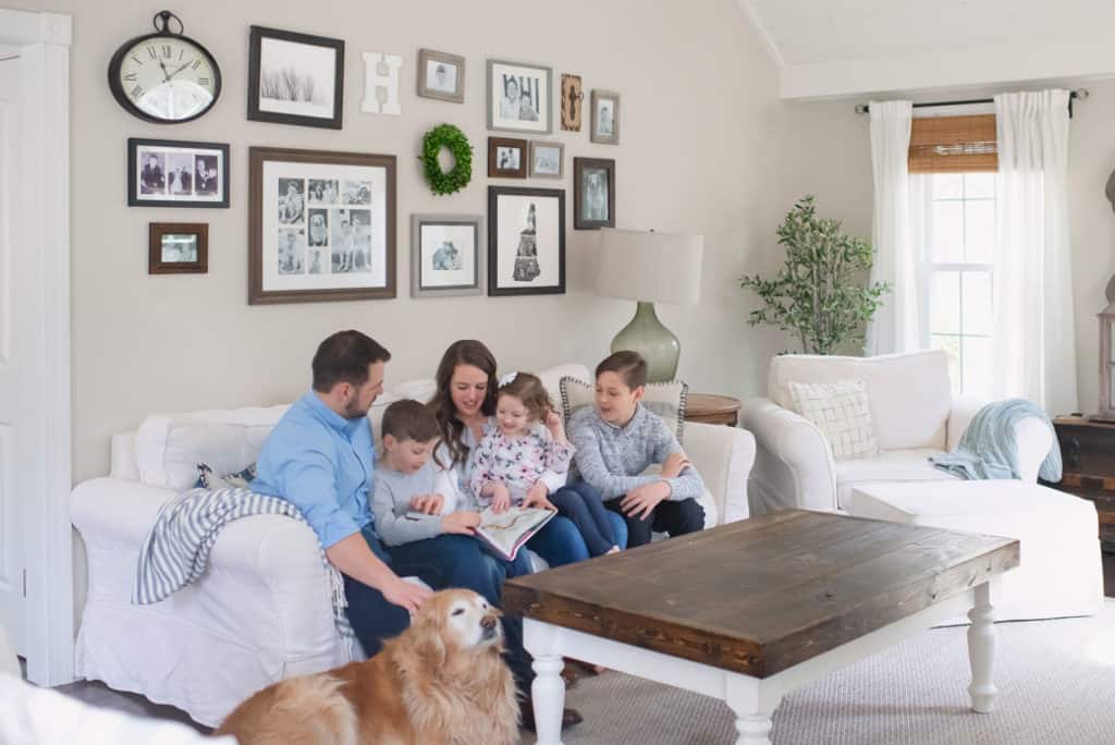 Decorating with kids reading in the family room