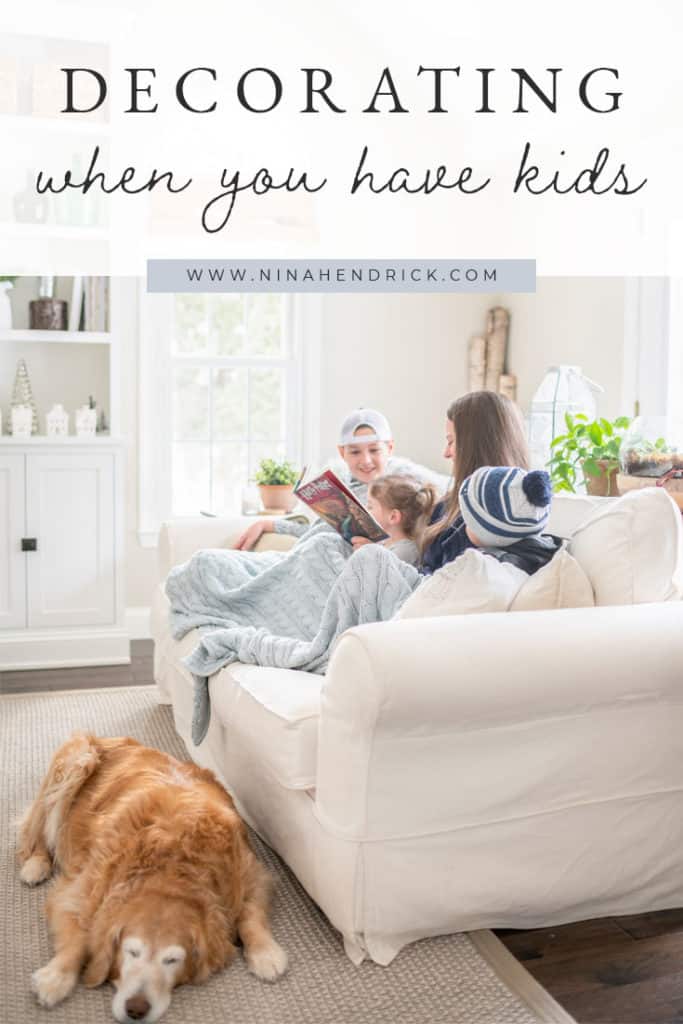 Kid Friendly Decorating Ideas Mom Reading to Kids on Sofa with Dog