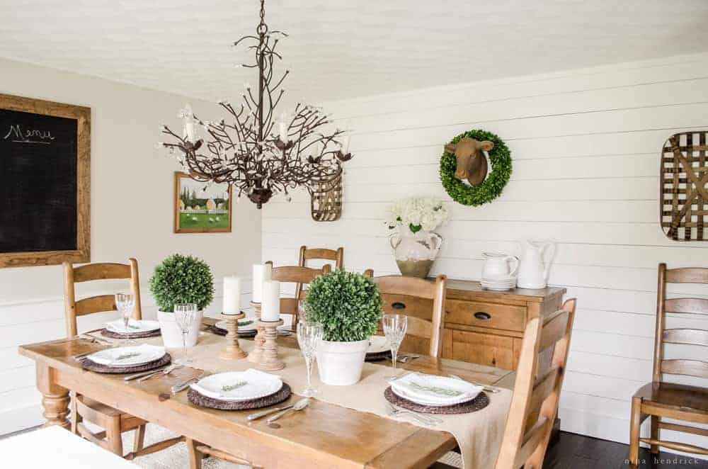 Dining room with shiplap walls