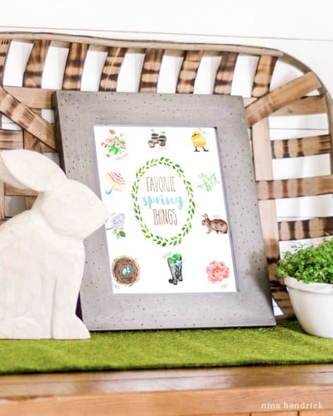Favorite spring things printable with bunny statue 