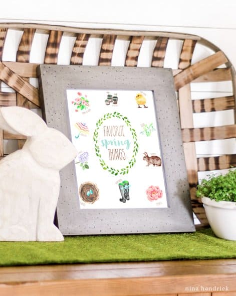 Favorite spring things printable with bunny statue