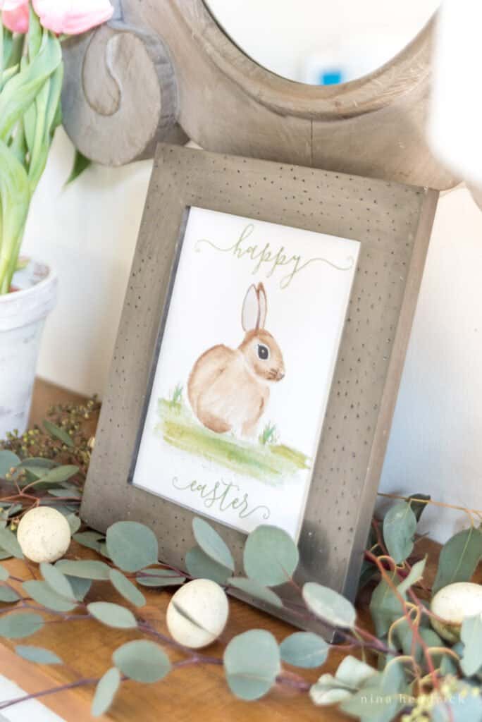 free happy Easter bunny printable 8x10 print in rustic frame