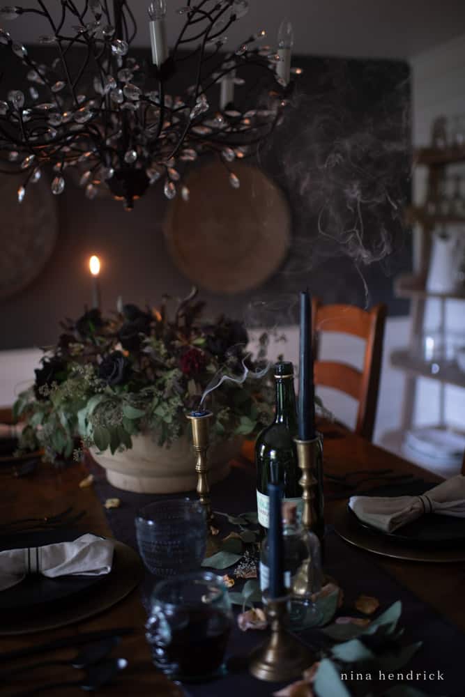 Smoky Candles on a creepy Elegant Halloween Tablescape