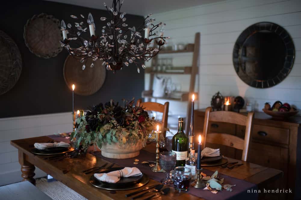 Spooky and Elegant Halloween Tablescape in Dining Room