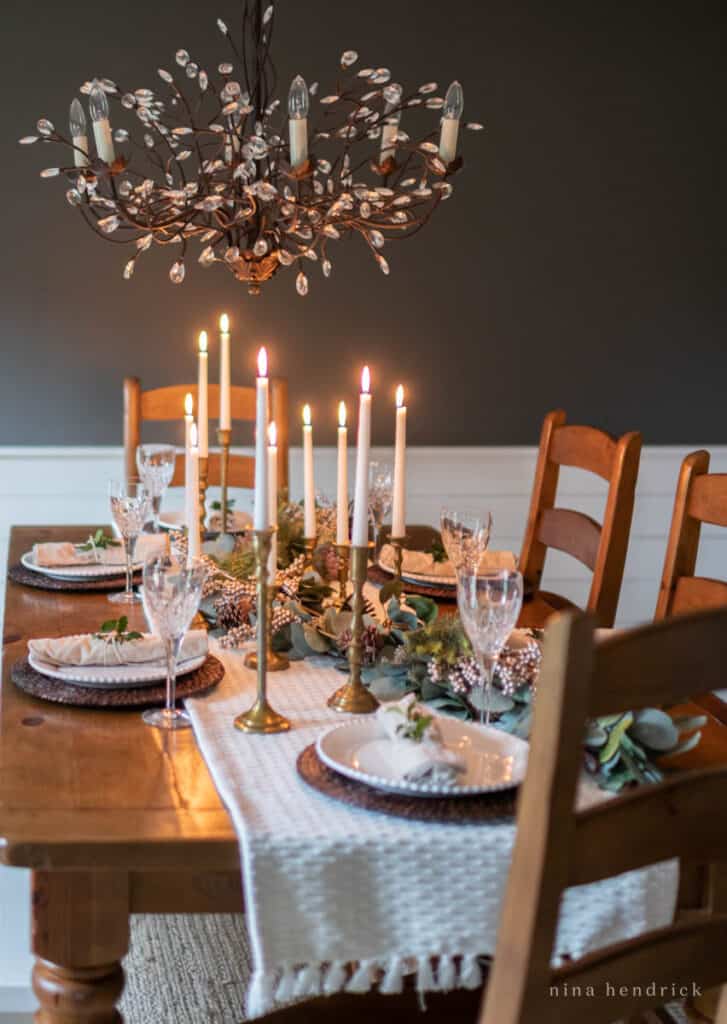 Winter Tablescape Ideas using Greenery and Brass - Nina Hendrick Home