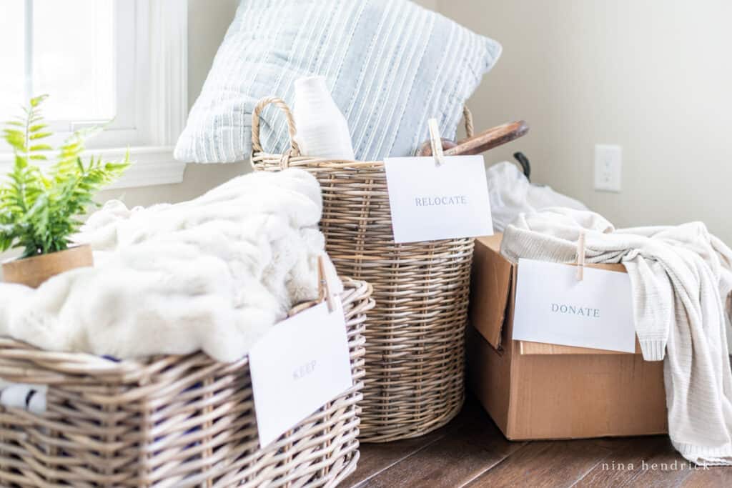 how to declutter your home with keep and donate boxes