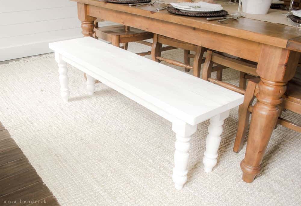 white farmhouse bench with step-by-step building tutorial