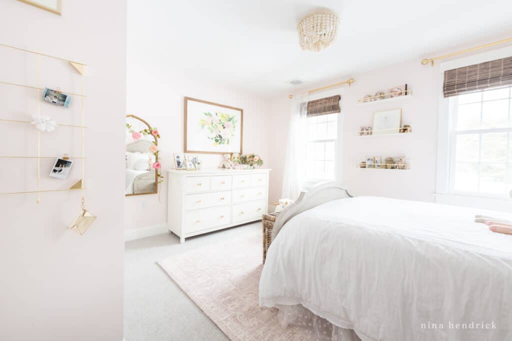 Fairy Tale Blush Floral Girl room Makeover with gold accents