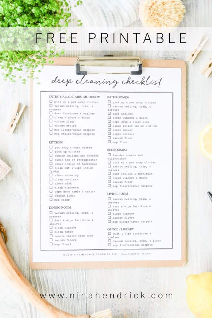 Cleaning Checklist Free Printable for cleaning your entire home. 