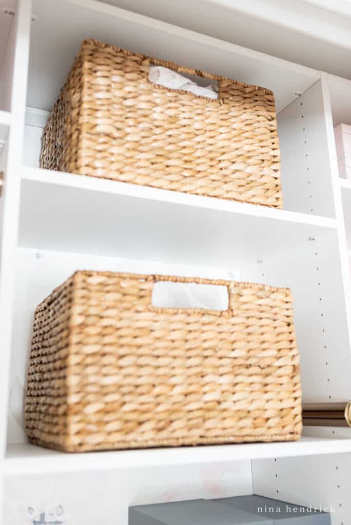 girl organized closet baket storage