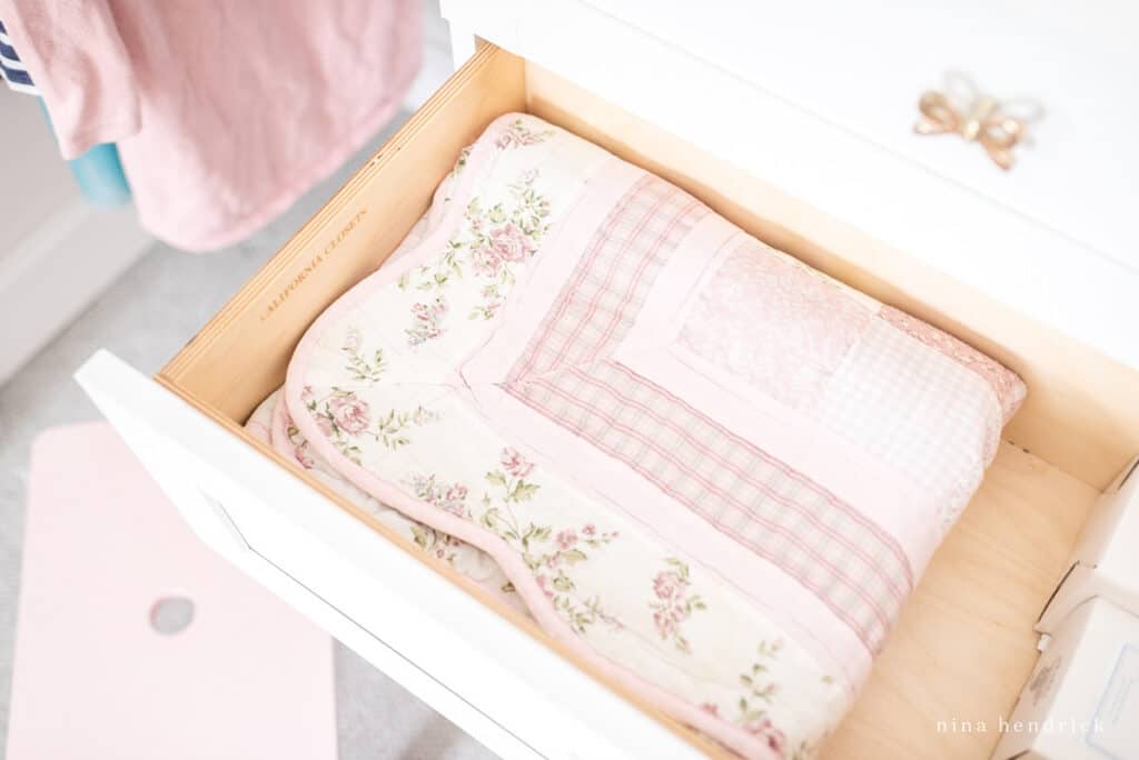 closet drawers with blankets