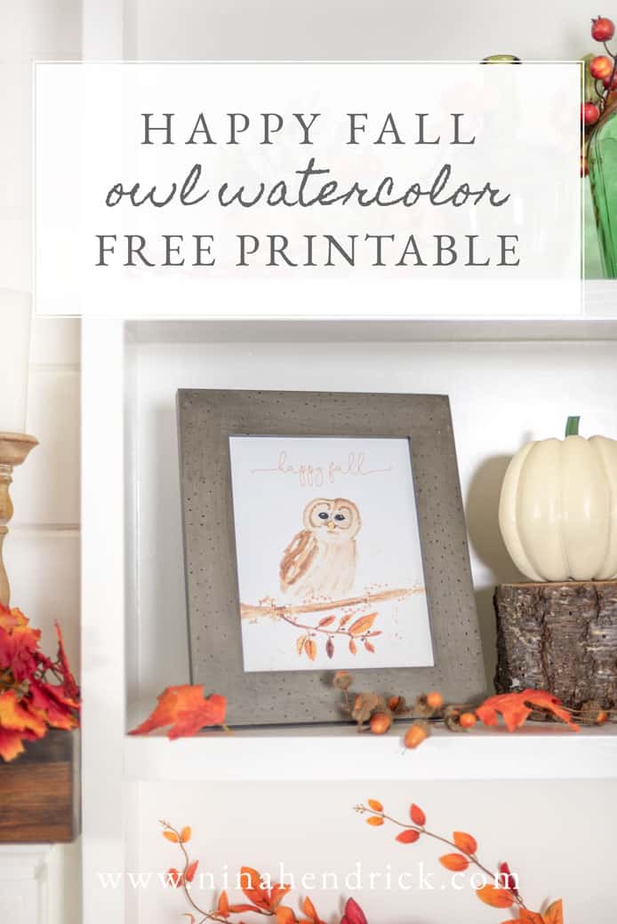 Download this free happy fall owl watercolor printable to add a whimsical touch to your autumn decor!