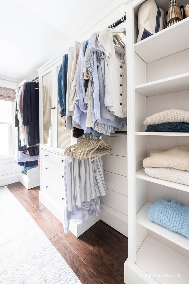 Closet organization with ikea hack Hemnes bookcases and hanging rods