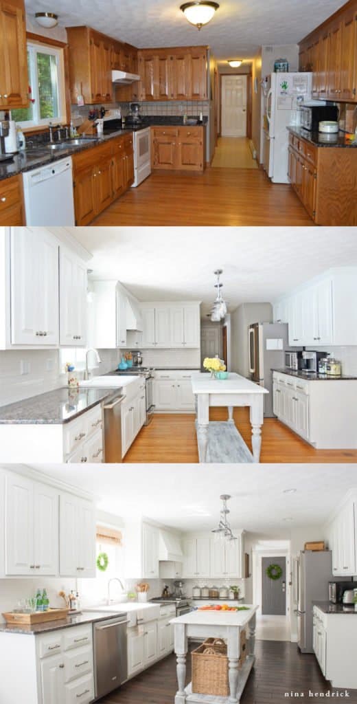 Painted Kitchen Cabinets Remodel | Learn how to paint oak cabinets and hide the grain to achieve a completely smooth and professional finish.