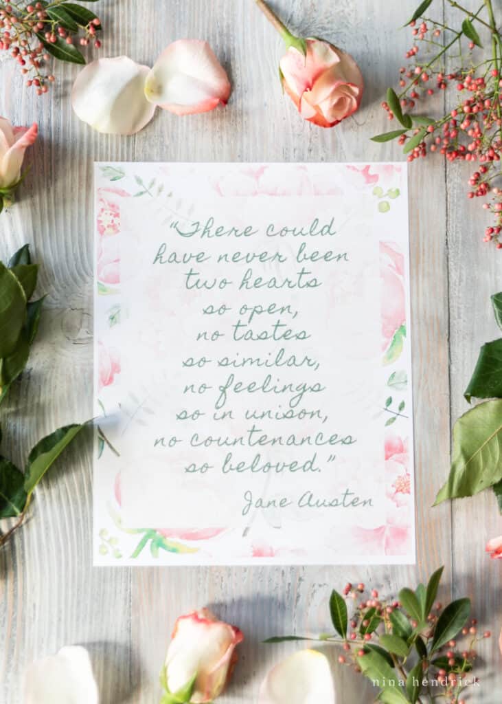 Jane Austen 8x10" print with Persuasion Quote for Valentine's Day