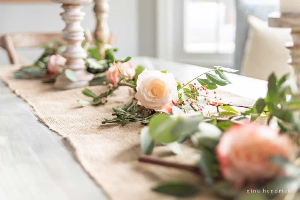 bower of roses on a table for Valentine's Day