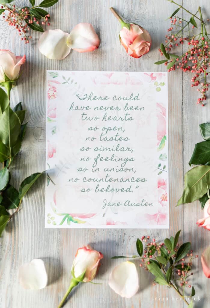 Jane Austen Persuasion Print with English Roses